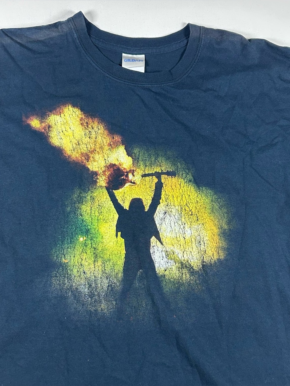 Vintage Ace Frehley Smokin' Guitar Music T-shirt Tour 2000s XL Gildan KISS Band